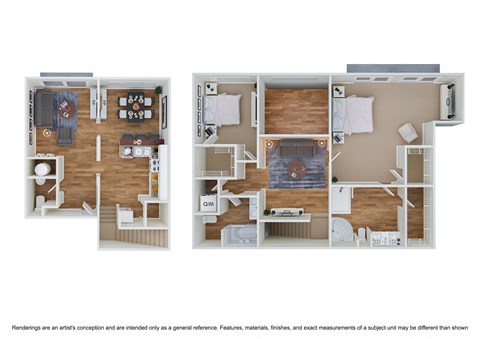 Floor plan for 2 beds, 2.5 baths, 1750 sqft